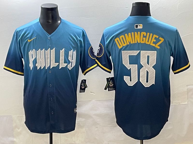 Men 2025 Philadelphia Phillies #58 Dominguez Blue City Edition Nike MLB Jersey style 1